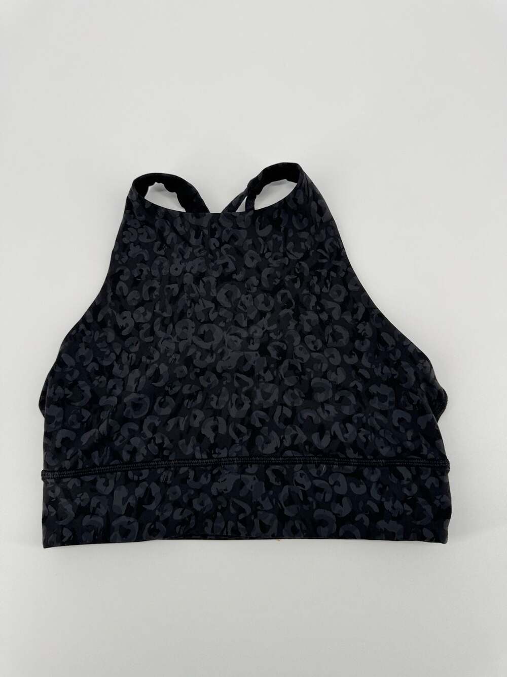 Lululemon Energy Bra High Neck Long Line Black Leopard Print Size 6